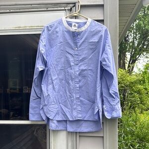 J.Crew Menswear Women’s Blue Shirt with White Bone Collar